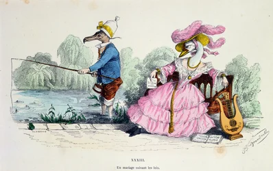 Mariage par le livre, caricature de la série 